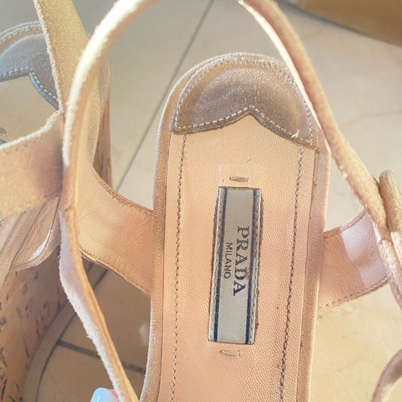Prada suede beige cork platform wedge - Picture 12 of 13